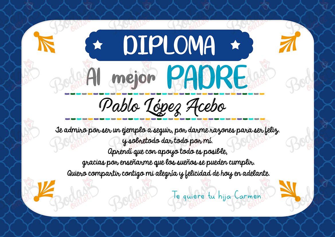 Diploma Al Mejor Padre Diplomas para Padres | Detalles para Bodas, Comuniones, Bautizos y  Celebraciones