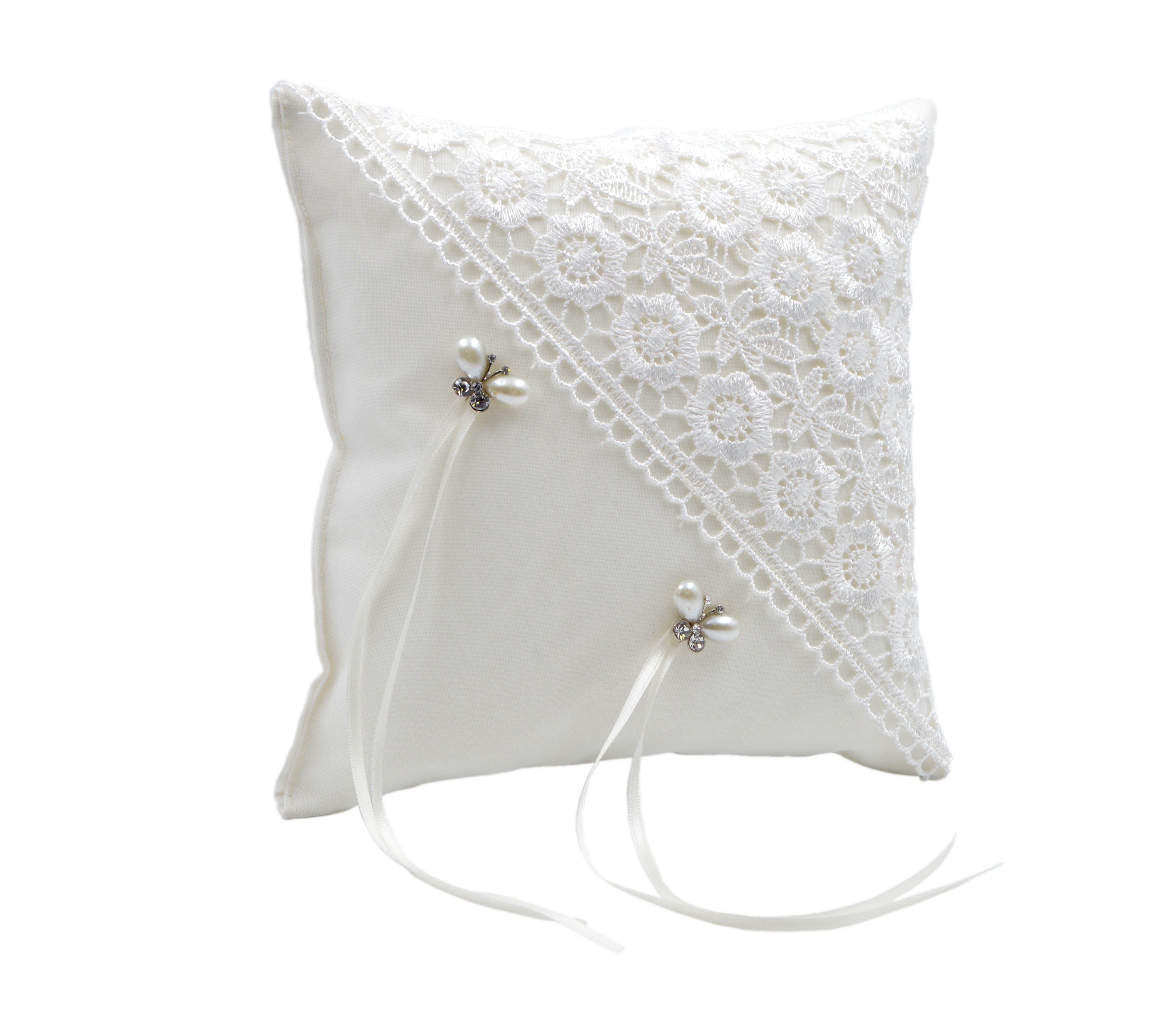 Almohada de anillo para la boda Almohada con cintas de raso 10 x 10 cm 