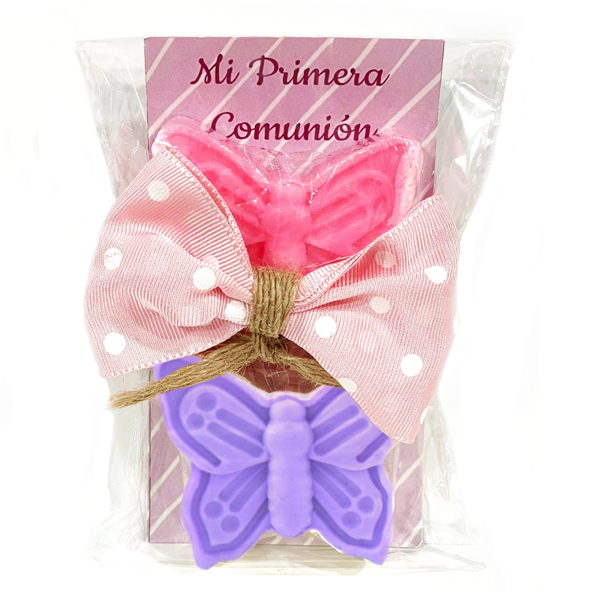 Detalles para invitados de comunión Coletero con rosa de jabón bolsa y  tarjeta